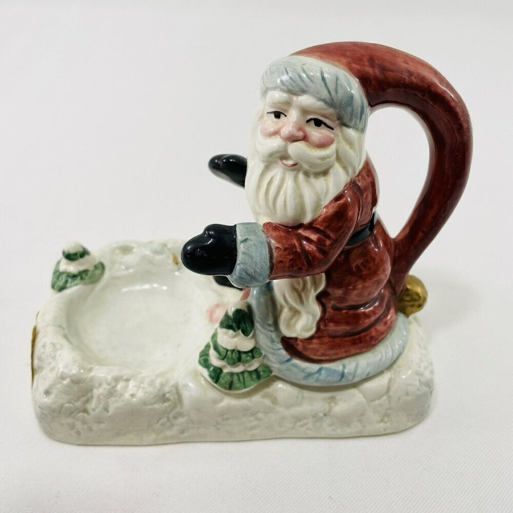 Vintage Fitz Floyd Omnibus Santa Christmas Votive Candle Holder Tea Light Tray